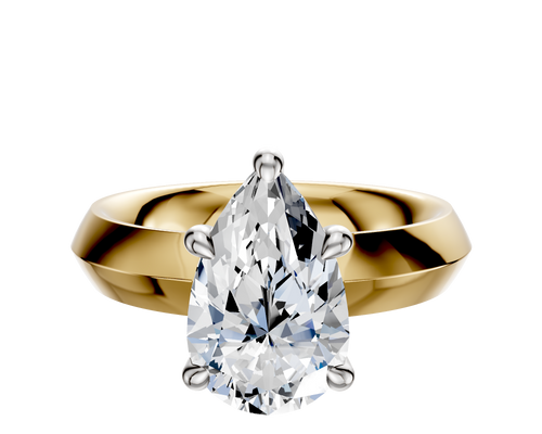 18K Two Tone 4 Prong Hidden Halo Classic Knife Edge 4.0mm Engagement Ring