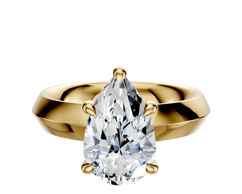 18K Yellow Gold 4 Prong Hidden Halo Classic Knife Edge 4.0mm Engagement Ring