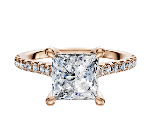 18K Rose Gold 4 Prong Hidden Halo Cathedral Dome 1-Row-Pave 2.5mm Engagement Ring