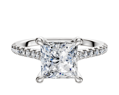 Platinum 4 Prong Hidden Halo Cathedral Dome 1-Row-Pave 2.5mm Engagement Ring