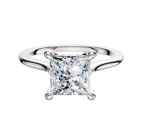 14K White Gold 4 Prong Hidden Halo Cathedral Dome 1.5mm Engagement Ring
