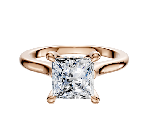 18K Rose Gold 4 Prong Hidden Halo Cathedral Dome 2.0mm Engagement Ring