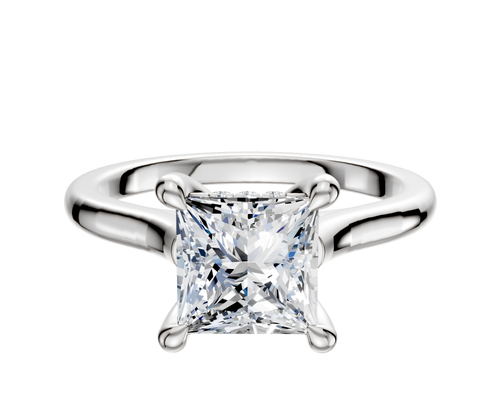 18K White Gold 4 Prong Hidden Halo Cathedral Dome 2.0mm Engagement Ring