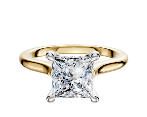 18K Two Tone 4 Prong Hidden Halo Cathedral Dome 2.0mm Engagement Ring