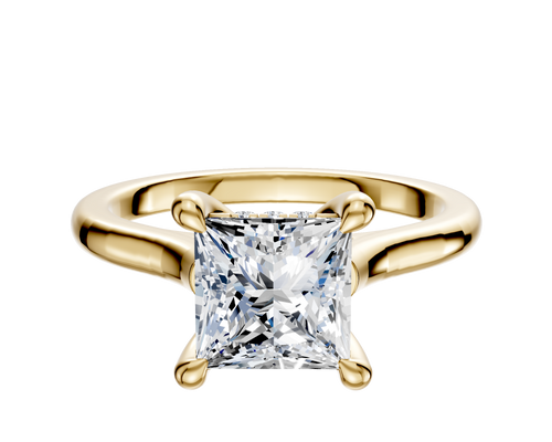 18K Yellow Gold 4 Prong Hidden Halo Cathedral Dome 2.0mm Engagement Ring