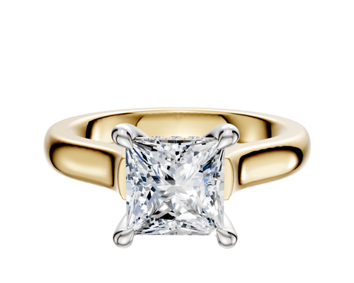 14K Two Tone 4 Prong Hidden Halo Cathedral Dome 3.0mm Engagement Ring