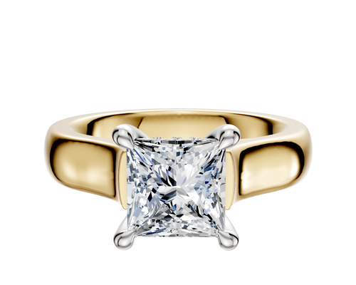 14K Two Tone 4 Prong Hidden Halo Cathedral Dome 4.0mm Engagement Ring