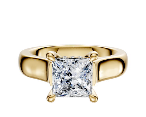 18K Yellow Gold 4 Prong Hidden Halo Cathedral Dome 4.0mm Engagement Ring