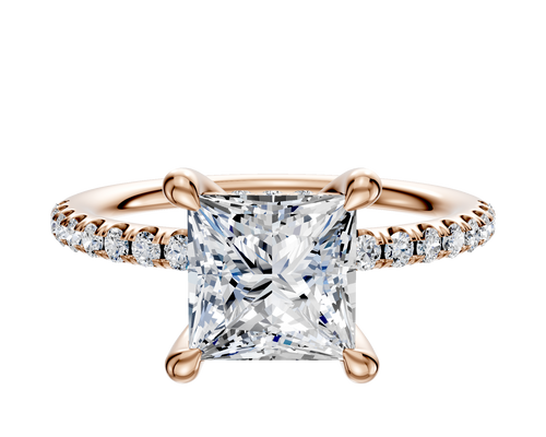 18K Rose Gold 4 Prong Hidden Halo Classic Dome 1-Row-Pave 2.5mm Engagement Ring