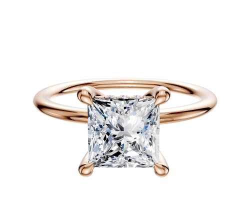18K Rose Gold 4 Prong Hidden Halo Classic Dome 1.5mm Engagement Ring