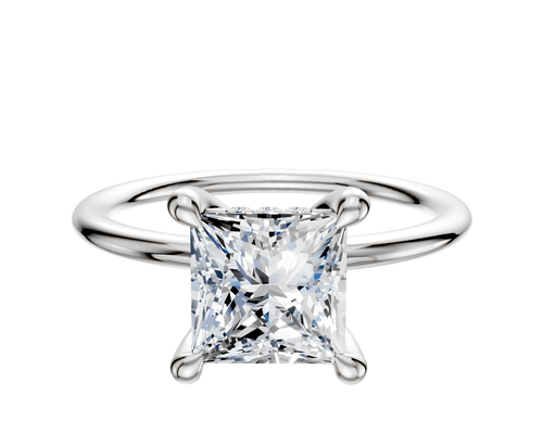 18K White Gold 4 Prong Hidden Halo Classic Dome 1.5mm Engagement Ring