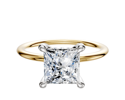 14K Two Tone 4 Prong Hidden Halo Classic Dome 1.5mm Engagement Ring