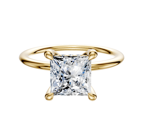 14K Yellow Gold 4 Prong Hidden Halo Classic Dome 1.5mm Engagement Ring
