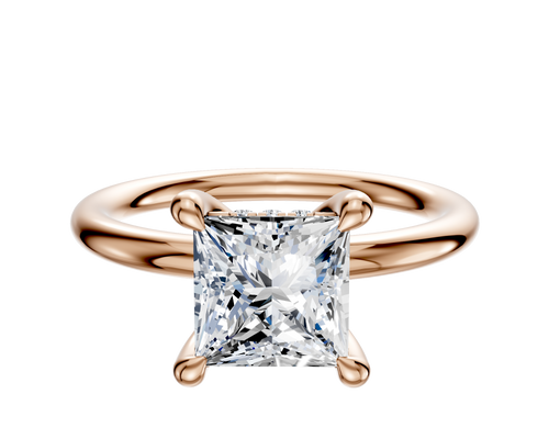 18K Rose Gold 4 Prong Hidden Halo Classic Dome 2.0mm Engagement Ring