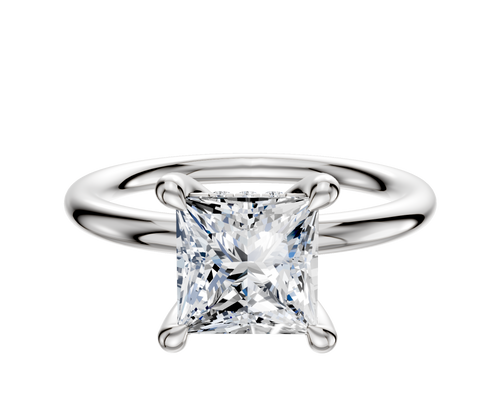 Platinum 4 Prong Hidden Halo Classic Dome 2.0mm Engagement Ring