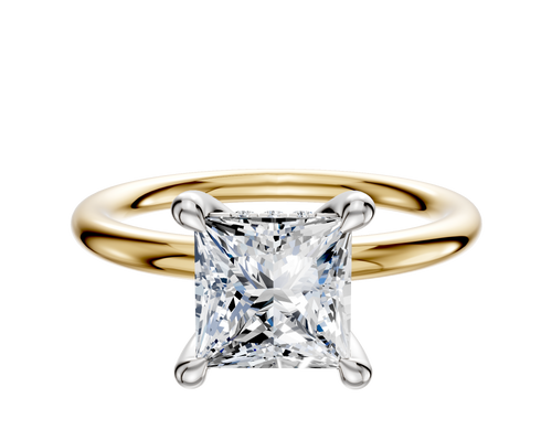 14K Two Tone 4 Prong Hidden Halo Classic Dome 2.0mm Engagement Ring