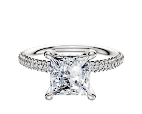 Platinum 4 Prong Hidden Halo Classic Dome 3-Row-Pave 2.0mm Engagement Ring