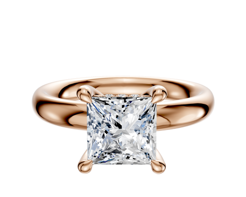 18K Rose Gold 4 Prong Hidden Halo Classic Dome 3.0mm Engagement Ring