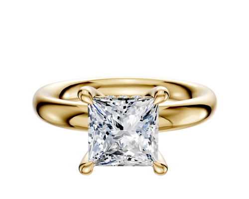 18K Yellow Gold 4 Prong Hidden Halo Classic Dome 3.0mm Engagement Ring