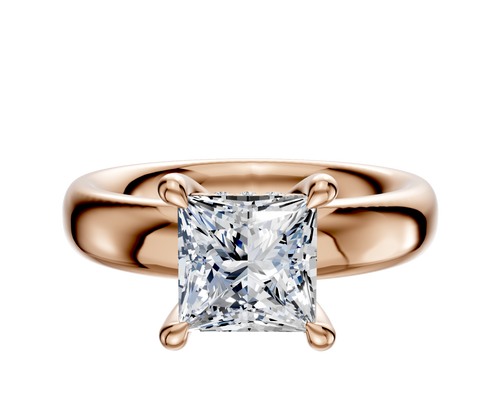 18K Rose Gold 4 Prong Hidden Halo Classic Dome 4.0mm Engagement Ring