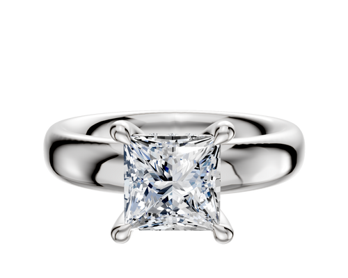 14K White Gold 4 Prong Hidden Halo Classic Dome 4.0mm Engagement Ring