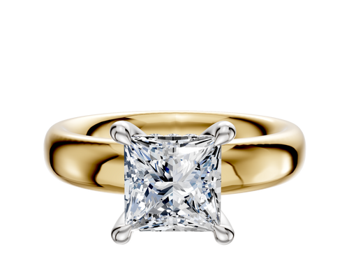 18K Two Tone 4 Prong Hidden Halo Classic Dome 4.0mm Engagement Ring