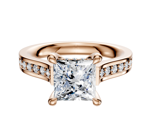 14K Rose Gold 4 Prong Hidden Halo Cathedral Flat 1-Row-Pave 2.5mm Engagement Ring