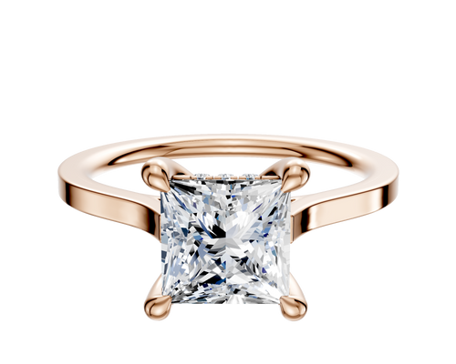 18K Rose Gold 4 Prong Hidden Halo Cathedral Flat 1.5mm Engagement Ring