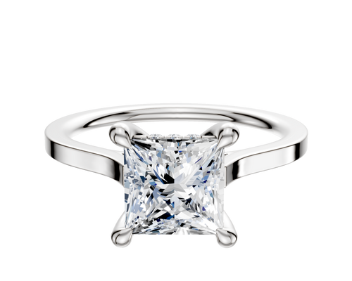 14K White Gold 4 Prong Hidden Halo Cathedral Flat 1.5mm Engagement Ring