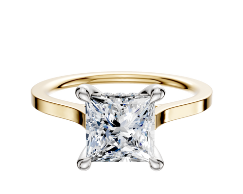 18K Two Tone 4 Prong Hidden Halo Cathedral Flat 1.5mm Engagement Ring