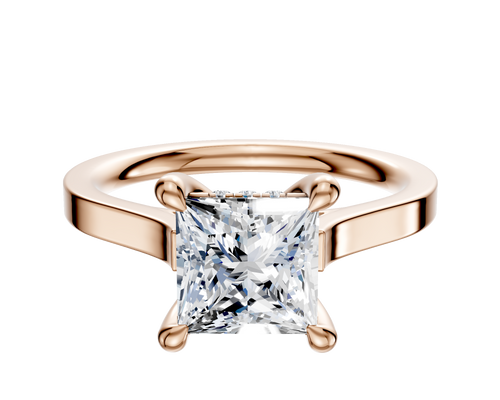 18K Rose Gold 4 Prong Hidden Halo Cathedral Flat 2.0mm Engagement Ring