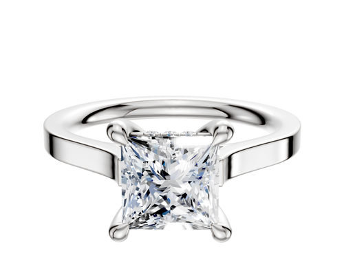 18K White Gold 4 Prong Hidden Halo Cathedral Flat 2.0mm Engagement Ring