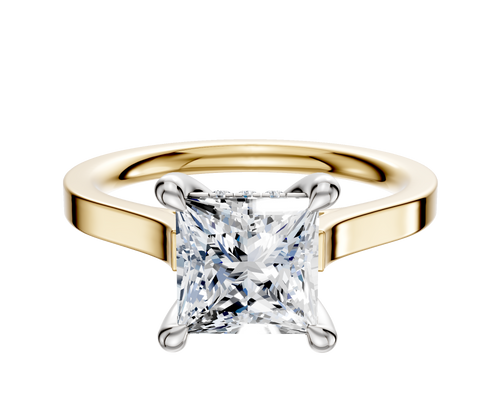 14K Two Tone 4 Prong Hidden Halo Cathedral Flat 2.0mm Engagement Ring