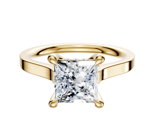 18K Yellow Gold 4 Prong Hidden Halo Cathedral Flat 2.0mm Engagement Ring