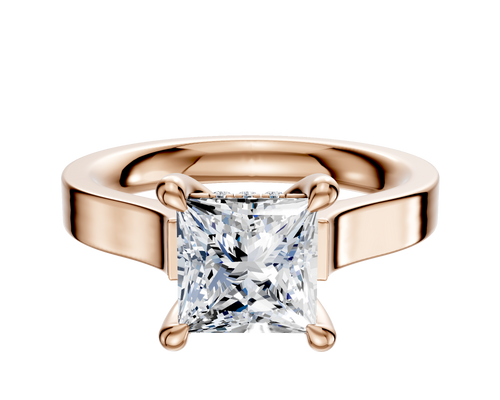 14K Rose Gold 4 Prong Hidden Halo Cathedral Flat 3.0mm Engagement Ring