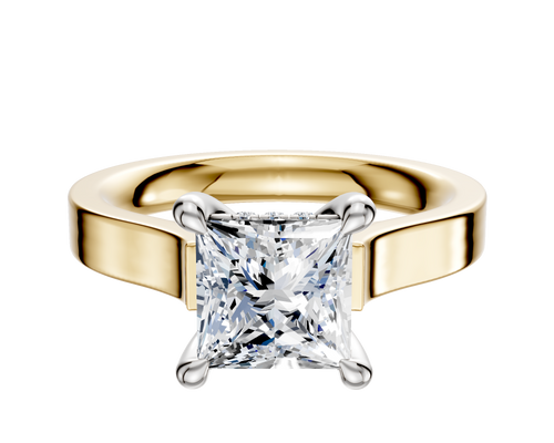 14K Two Tone 4 Prong Hidden Halo Cathedral Flat 3.0mm Engagement Ring