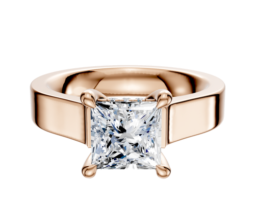 18K Rose Gold 4 Prong Hidden Halo Cathedral Flat 4.0mm Engagement Ring