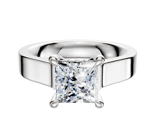 Platinum 4 Prong Hidden Halo Cathedral Flat 4.0mm Engagement Ring