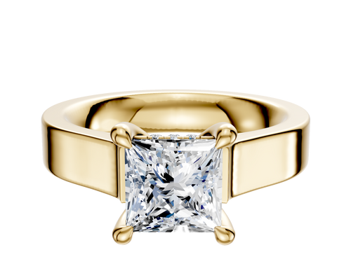 18K Yellow Gold 4 Prong Hidden Halo Cathedral Flat 4.0mm Engagement Ring