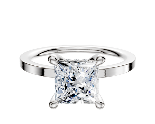 18K White Gold 4 Prong Hidden Halo Classic Flat 1.5mm Engagement Ring