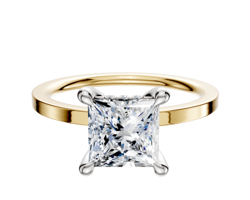 18K Two Tone 4 Prong Hidden Halo Classic Flat 1.5mm Engagement Ring