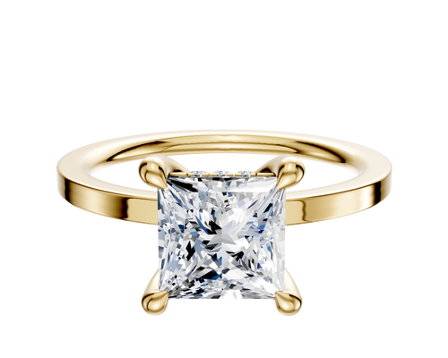 14K Yellow Gold 4 Prong Hidden Halo Classic Flat 1.5mm Engagement Ring