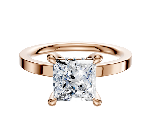 18K Rose Gold 4 Prong Hidden Halo Classic Flat 2.0mm Engagement Ring