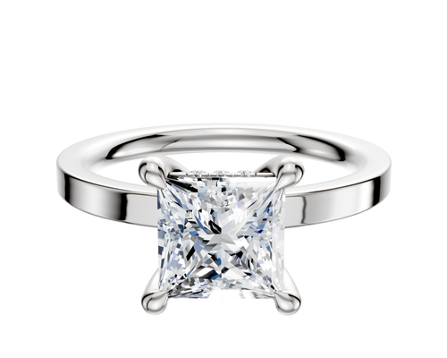 Platinum 4 Prong Hidden Halo Classic Flat 2.0mm Engagement Ring