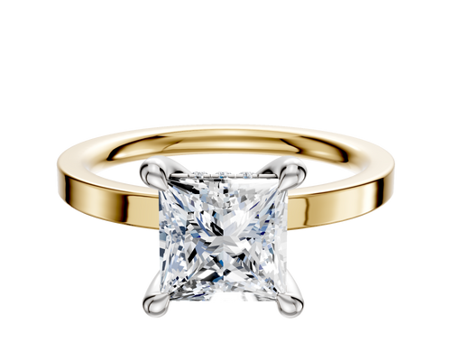 14K Two Tone 4 Prong Hidden Halo Classic Flat 2.0mm Engagement Ring