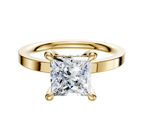 14K Yellow Gold 4 Prong Hidden Halo Classic Flat 2.0mm Engagement Ring