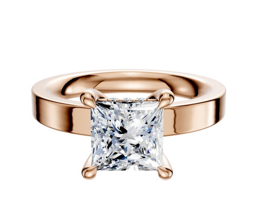 18K Rose Gold 4 Prong Hidden Halo Classic Flat 3.0mm Engagement Ring