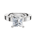 A 14K white gold engagement ring with a classic flat 3.0mm band and a large square-cut diamond in a four-prong hidden halo setting, displayed on a plain white background.