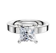 A 14K white gold engagement ring with a classic flat 3.0mm band and a large square-cut diamond in a four-prong hidden halo setting, displayed on a plain white background.