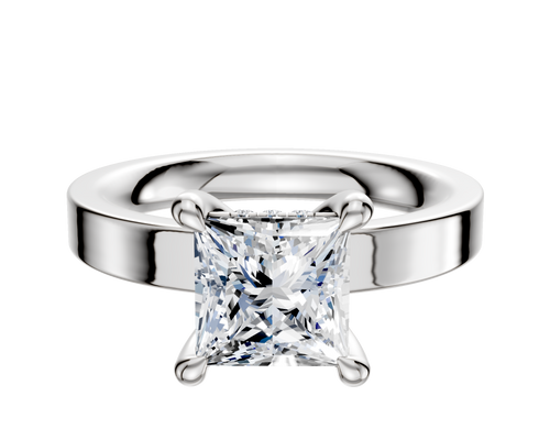 Platinum 4 Prong Hidden Halo Classic Flat 3.0mm Engagement Ring